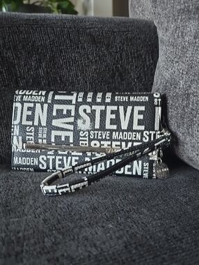 Steve Madden Black and White Logo Clutch Wristlet